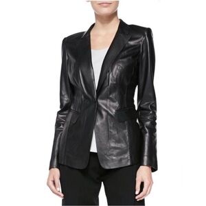 Lafayette 148 STELLY Black Leather Blazer jacket with lace back!